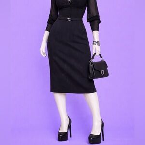 1990s Vintage Black Pinstripe Maxi Skirt